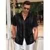 imageRuncati Mens Guayabera Shirts Short Sleeve Casual Cuban Linen Shirt Button Down Beach Summer Mexican ShirtsBlack