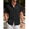 imageRuncati Mens Guayabera Shirts Short Sleeve Casual Cuban Linen Shirt Button Down Beach Summer Mexican ShirtsBlack