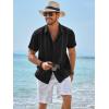 imageRuncati Mens Guayabera Shirts Short Sleeve Casual Cuban Linen Shirt Button Down Beach Summer Mexican ShirtsBlack