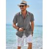 imageRuncati Mens Guayabera Shirts Short Sleeve Casual Cuban Linen Shirt Button Down Beach Summer Mexican ShirtsDark Grey