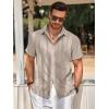 imageRuncati Mens Guayabera Shirts Short Sleeve Casual Cuban Linen Shirt Button Down Beach Summer Mexican ShirtsLight Khaki