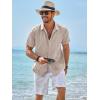 imageRuncati Mens Guayabera Shirts Short Sleeve Casual Cuban Linen Shirt Button Down Beach Summer Mexican ShirtsLight Khaki