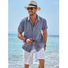 imageRuncati Mens Guayabera Shirts Short Sleeve Casual Cuban Linen Shirt Button Down Beach Summer Mexican ShirtsNavy Blue
