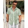 imageRuncati Mens Guayabera Shirts Short Sleeve Casual Cuban Linen Shirt Button Down Beach Summer Mexican ShirtsOlive Green