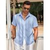 imageRuncati Mens Guayabera Shirts Short Sleeve Casual Cuban Linen Shirt Button Down Beach Summer Mexican ShirtsSky Blue
