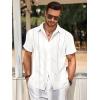 imageRuncati Mens Guayabera Shirts Short Sleeve Casual Cuban Linen Shirt Button Down Beach Summer Mexican ShirtsWhite