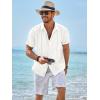 imageRuncati Mens Guayabera Shirts Short Sleeve Casual Cuban Linen Shirt Button Down Beach Summer Mexican ShirtsWhite