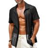 imageRuncati Mens Button Down Shirts Short Sleeve Hollow Out Knit Shirt Cuban Collar Casual Crochet Beach Summer TopsBlack