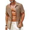 imageRuncati Mens Button Down Shirts Short Sleeve Hollow Out Knit Shirt Cuban Collar Casual Crochet Beach Summer TopsLight Khaki