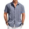 imageRuncati Mens Guayabera Shirts Short Sleeve Casual Cuban Linen Shirt Button Down Beach Summer Mexican ShirtsNavy Blue