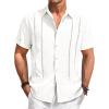 imageRuncati Mens Guayabera Shirts Short Sleeve Casual Cuban Linen Shirt Button Down Beach Summer Mexican ShirtsWhite