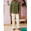 imageRuncati Mens Casual Linen Shirts 34 Sleeve Button Down Banded Collar Summer Beach ShirtArmy Green