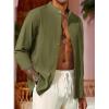 imageRuncati Mens Casual Linen Shirts 34 Sleeve Button Down Banded Collar Summer Beach ShirtArmy Green