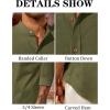imageRuncati Mens Casual Linen Shirts 34 Sleeve Button Down Banded Collar Summer Beach ShirtArmy Green