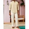 imageRuncati Mens Casual Linen Shirts 34 Sleeve Button Down Banded Collar Summer Beach ShirtBeige