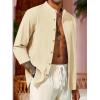imageRuncati Mens Casual Linen Shirts 34 Sleeve Button Down Banded Collar Summer Beach ShirtBeige