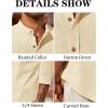 imageRuncati Mens Casual Linen Shirts 34 Sleeve Button Down Banded Collar Summer Beach ShirtBeige