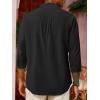 imageRuncati Mens Casual Linen Shirts 34 Sleeve Button Down Banded Collar Summer Beach ShirtBlack