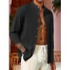 imageRuncati Mens Casual Linen Shirts 34 Sleeve Button Down Banded Collar Summer Beach ShirtBlack