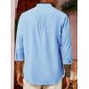 imageRuncati Mens Casual Linen Shirts 34 Sleeve Button Down Banded Collar Summer Beach ShirtBlue