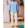 imageRuncati Mens Casual Linen Shirts 34 Sleeve Button Down Banded Collar Summer Beach ShirtBlue