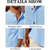 imageRuncati Mens Casual Linen Shirts 34 Sleeve Button Down Banded Collar Summer Beach ShirtBlue