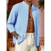 imageRuncati Mens Casual Linen Shirts 34 Sleeve Button Down Banded Collar Summer Beach ShirtBlue