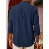 imageRuncati Mens Casual Linen Shirts 34 Sleeve Button Down Banded Collar Summer Beach ShirtNavy Blue