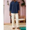 imageRuncati Mens Casual Linen Shirts 34 Sleeve Button Down Banded Collar Summer Beach ShirtNavy Blue
