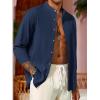 imageRuncati Mens Casual Linen Shirts 34 Sleeve Button Down Banded Collar Summer Beach ShirtNavy Blue