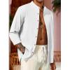 imageRuncati Mens Casual Linen Shirts 34 Sleeve Button Down Banded Collar Summer Beach ShirtWhite