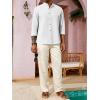 imageRuncati Mens Casual Linen Shirts 34 Sleeve Button Down Banded Collar Summer Beach ShirtWhite