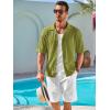 imageRuncati Mens Knit Button Down Shirts Casual Cuban Collar Short Sleeve Shirt Summer Beach Hollow Out TopsArmy Green