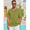 imageRuncati Mens Knit Button Down Shirts Casual Cuban Collar Short Sleeve Shirt Summer Beach Hollow Out TopsArmy Green