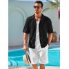 imageRuncati Mens Knit Button Down Shirts Casual Cuban Collar Short Sleeve Shirt Summer Beach Hollow Out TopsBlack