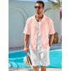 imageRuncati Mens Knit Button Down Shirts Casual Cuban Collar Short Sleeve Shirt Summer Beach Hollow Out TopsPink