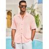 imageRuncati Mens Knit Button Down Shirts Casual Cuban Collar Short Sleeve Shirt Summer Beach Hollow Out TopsPink