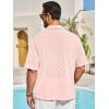 imageRuncati Mens Knit Button Down Shirts Casual Cuban Collar Short Sleeve Shirt Summer Beach Hollow Out TopsPink