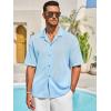 imageRuncati Mens Knit Button Down Shirts Casual Cuban Collar Short Sleeve Shirt Summer Beach Hollow Out TopsSky Blue