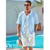 imageRuncati Mens Knit Button Down Shirts Casual Cuban Collar Short Sleeve Shirt Summer Beach Hollow Out TopsSky Blue