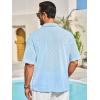 imageRuncati Mens Knit Button Down Shirts Casual Cuban Collar Short Sleeve Shirt Summer Beach Hollow Out TopsSky Blue
