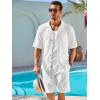 imageRuncati Mens Knit Button Down Shirts Casual Cuban Collar Short Sleeve Shirt Summer Beach Hollow Out TopsWhite