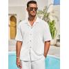 imageRuncati Mens Knit Button Down Shirts Casual Cuban Collar Short Sleeve Shirt Summer Beach Hollow Out TopsWhite