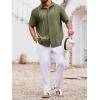 imageRuncati Mens Linen Shirt Guayabera Cuban Short Sleeve Button Down Summer Beach Hippie ShirtsArmy Green