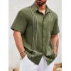 imageRuncati Mens Linen Shirt Guayabera Cuban Short Sleeve Button Down Summer Beach Hippie ShirtsArmy Green
