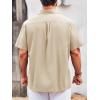 imageRuncati Mens Linen Shirt Guayabera Cuban Short Sleeve Button Down Summer Beach Hippie ShirtsBeige