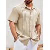 imageRuncati Mens Linen Shirt Guayabera Cuban Short Sleeve Button Down Summer Beach Hippie ShirtsBeige