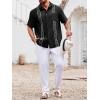 imageRuncati Mens Linen Shirt Guayabera Cuban Short Sleeve Button Down Summer Beach Hippie ShirtsBlack