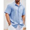 imageRuncati Mens Linen Shirt Guayabera Cuban Short Sleeve Button Down Summer Beach Hippie ShirtsBlue