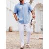imageRuncati Mens Linen Shirt Guayabera Cuban Short Sleeve Button Down Summer Beach Hippie ShirtsBlue